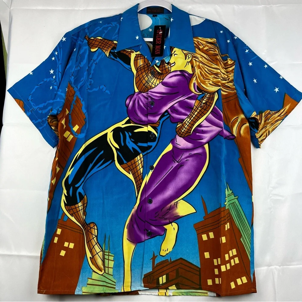 Spider-Man Short Sleeve Shirt Size‎ Large Blue Black - Picture 2 of 15